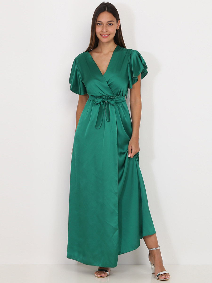 Robe longue cache cœur verte fendue