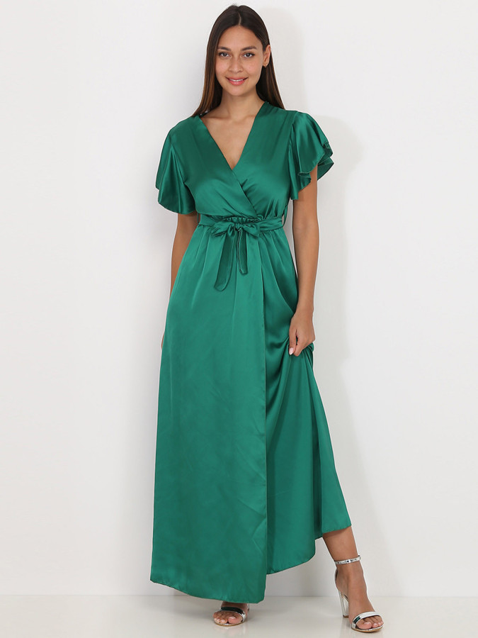 Robe longue cache cœur verte fendue