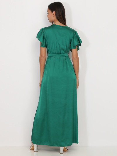 Robe longue cache cœur verte fendue