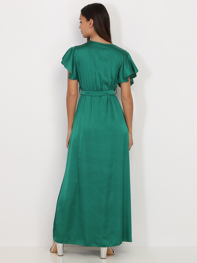 Robe longue cache cœur verte fendue