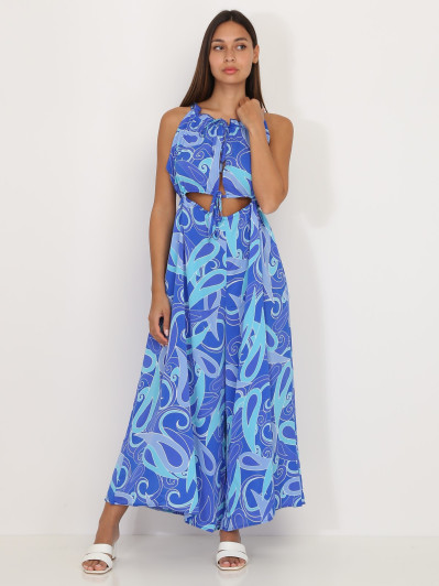 Combinaison cut out bleue à motif style cachemire