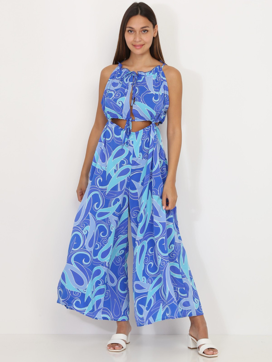 Combinaison cut out bleue à motif style cachemire