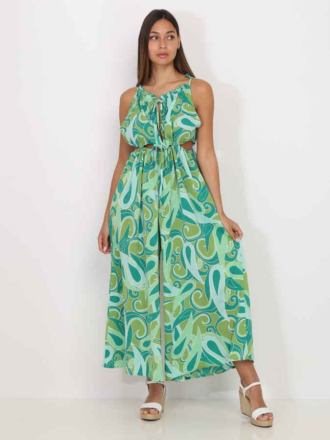 Combinaison cut out verte à motif style cachemire