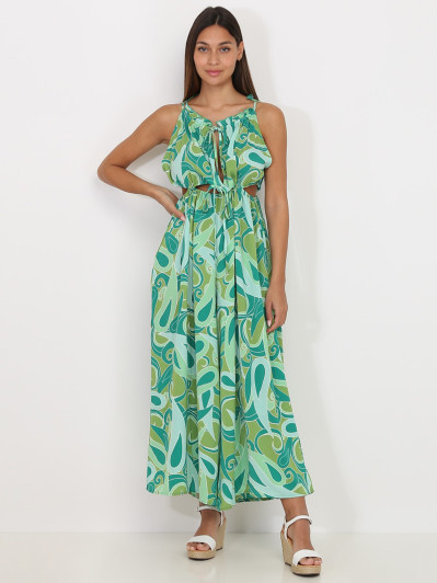 Combinaison cut out verte à motif style cachemire