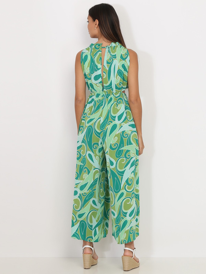 Combinaison cut out verte à motif style cachemire