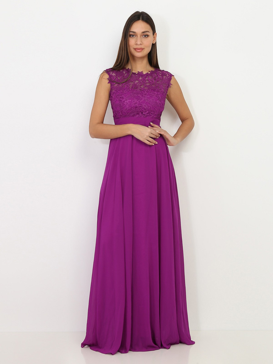 Robe longue de cérémonie violette à dentelle