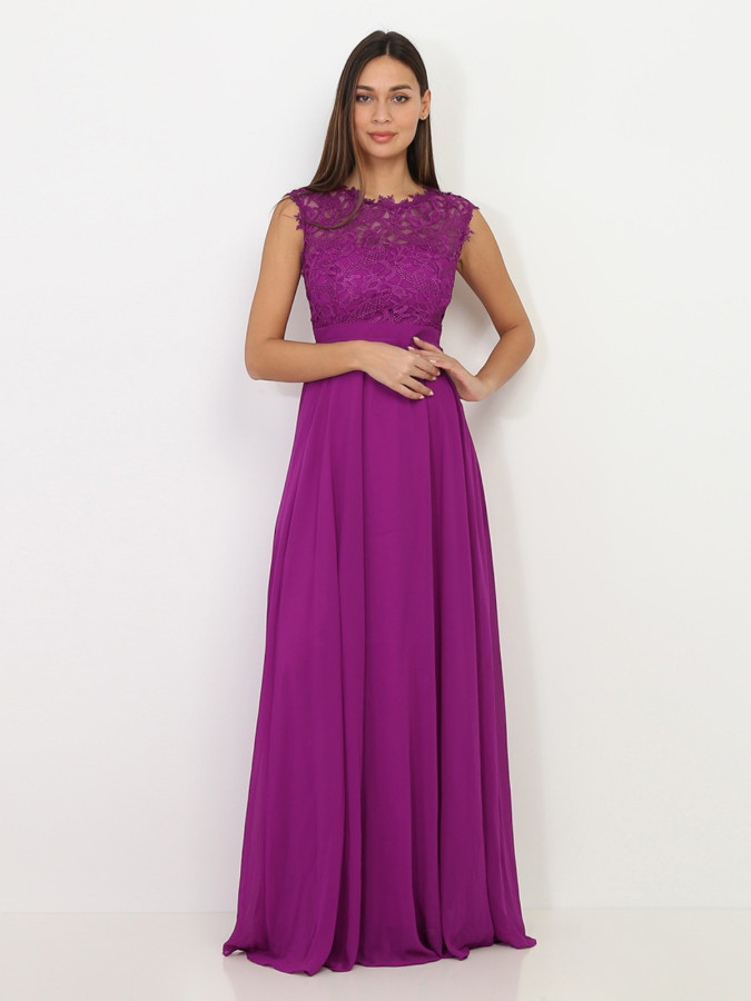 Robe longue de cérémonie violette à dentelle