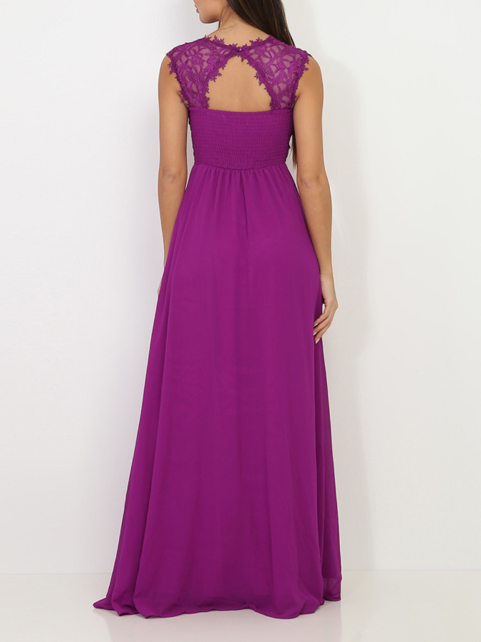 Robe longue de cérémonie violette à dentelle