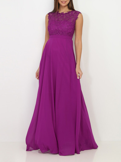 Robe longue de cérémonie violette à dentelle