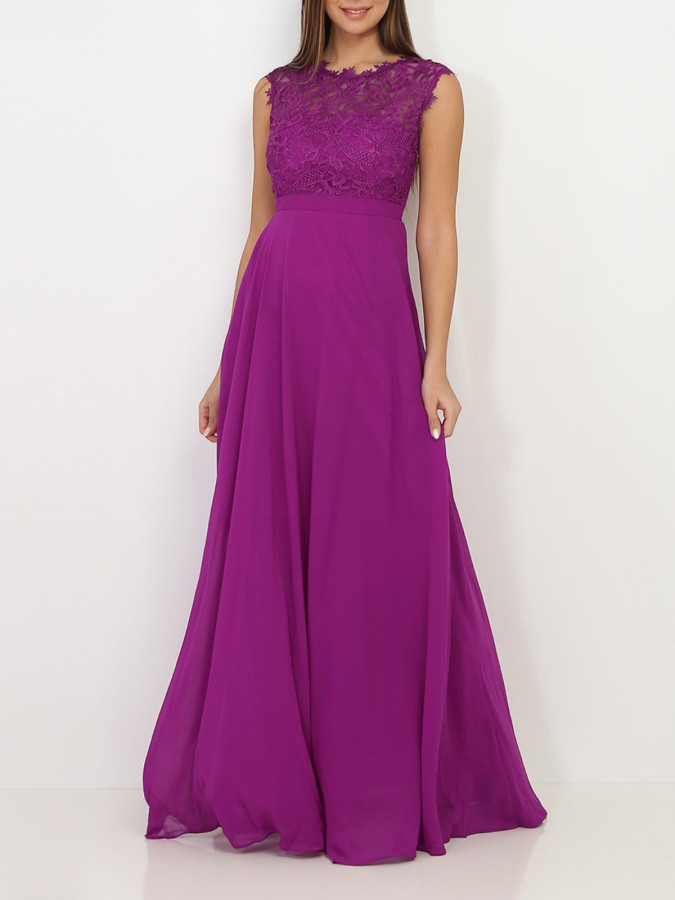 Robe longue de cérémonie violette à dentelle