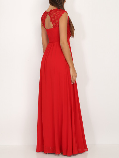Robe longue rouge à dentelle