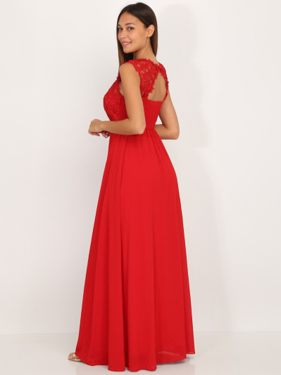 Robe longue rouge à dentelle