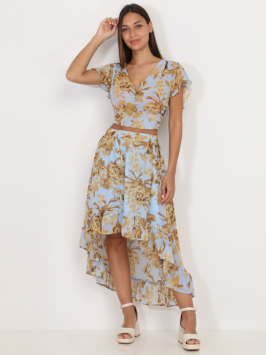 Jupe Asymétrique Bleu Ciel Et Blanc HIGH USE - Taille 36 Neuve - Style évasé En Coton