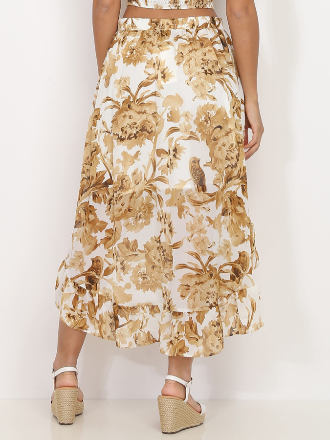 Jupe asymétrique blanche à imprimé printanier
