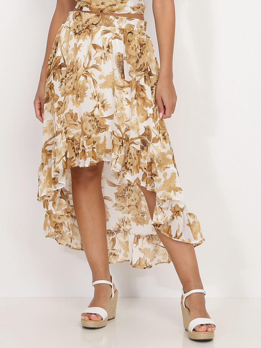 Jupe asymétrique blanche à imprimé printanier