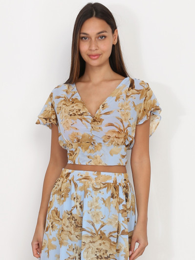 Top froncé à imprimé printanier