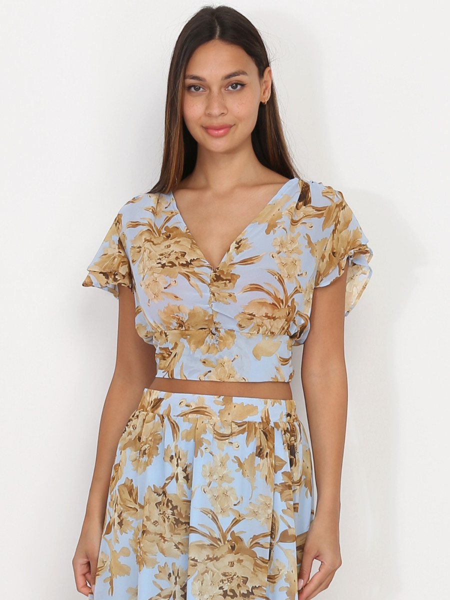 Top froncé à imprimé printanier