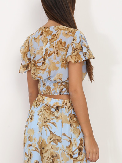 Top froncé à imprimé printanier