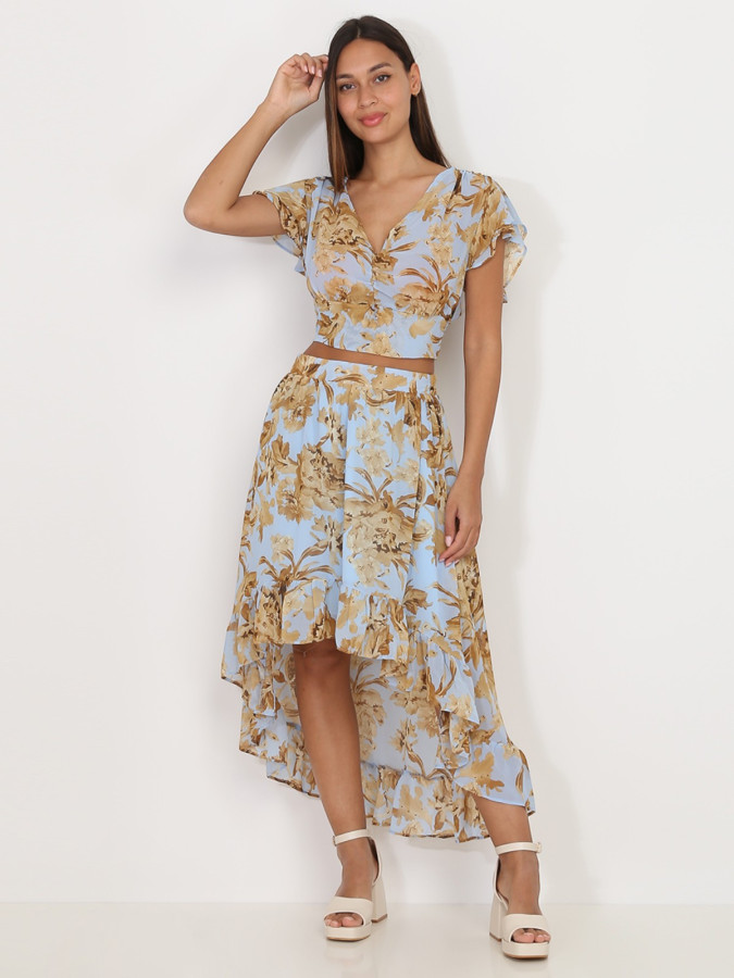 Top froncé à imprimé printanier