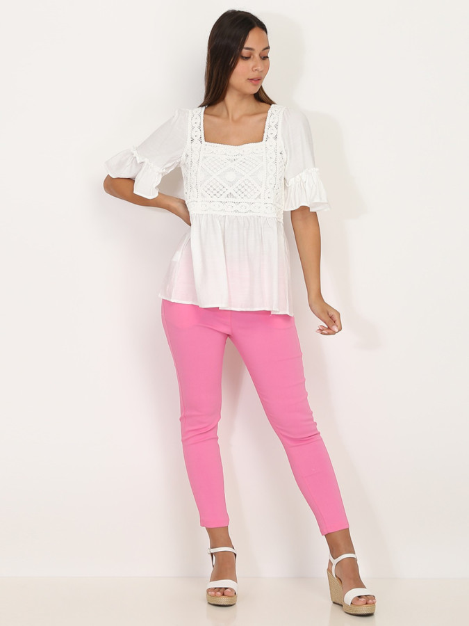 Top Style bohème blanc à volants et crochet