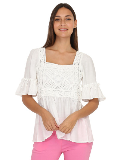 Top Style bohème blanc à volants et crochet