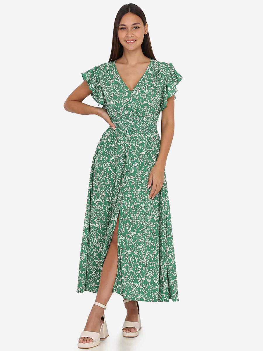 ROBE de FLEURS えみ 265-1 DAISY Sukienka z falbankami - ZIELONA - Moda Damska Numoco