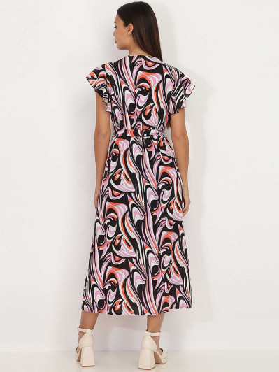 Robe fendue noire à motif arabesques