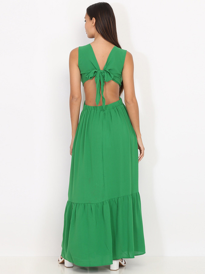 Robe longue verte cut out à fente