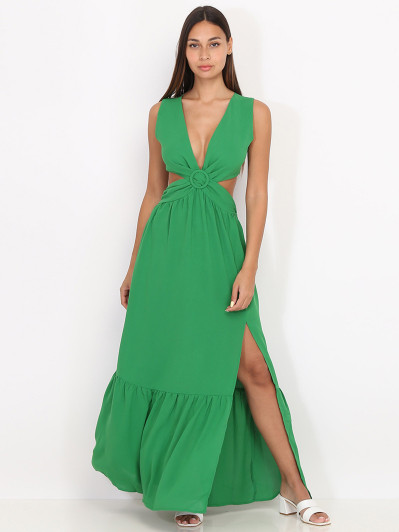 Robe longue verte cut out à fente