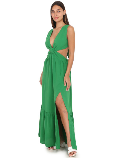 Robe longue verte cut out à fente