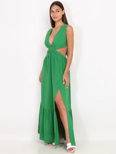 Robe longue verte cut out à fente