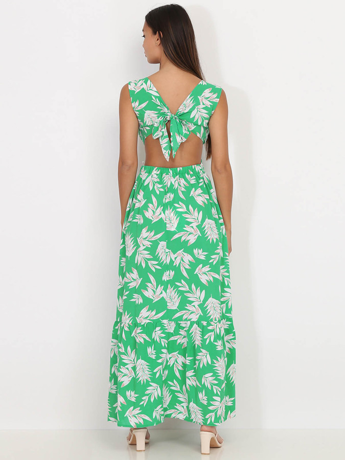 Robe cut out verte à imprimé feuilles
