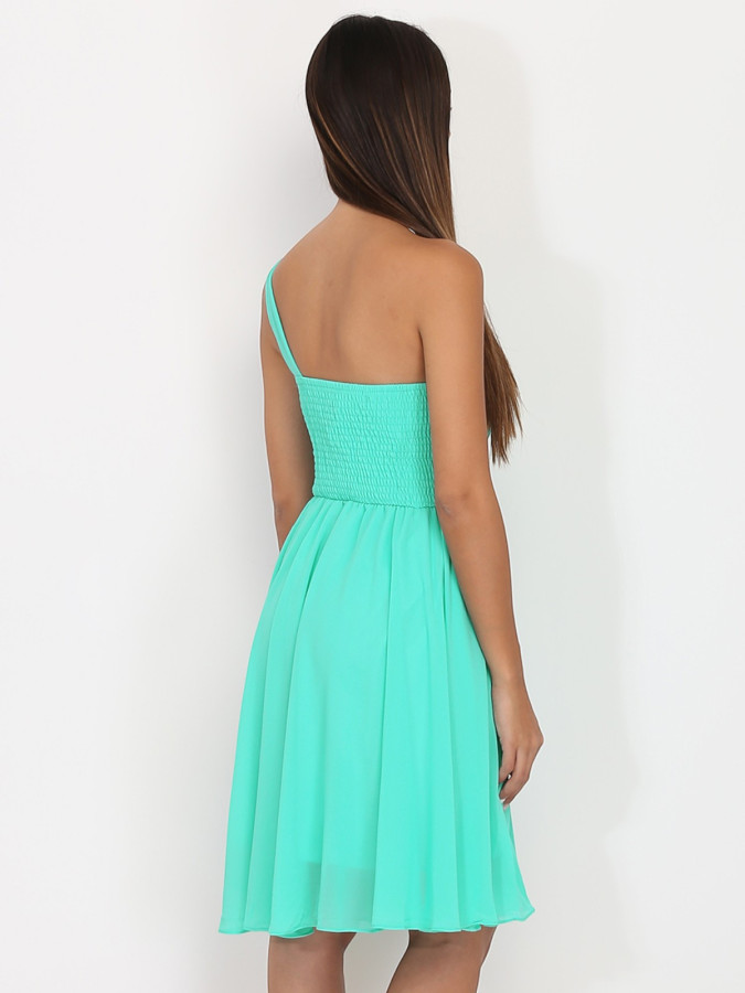 Robe asymétrique turquoise drapée