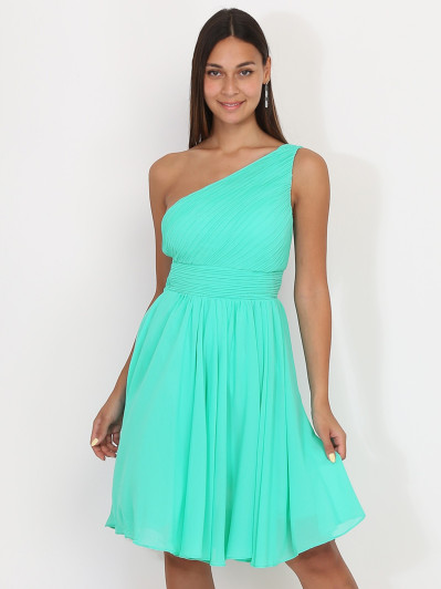 Robe asymétrique turquoise drapée