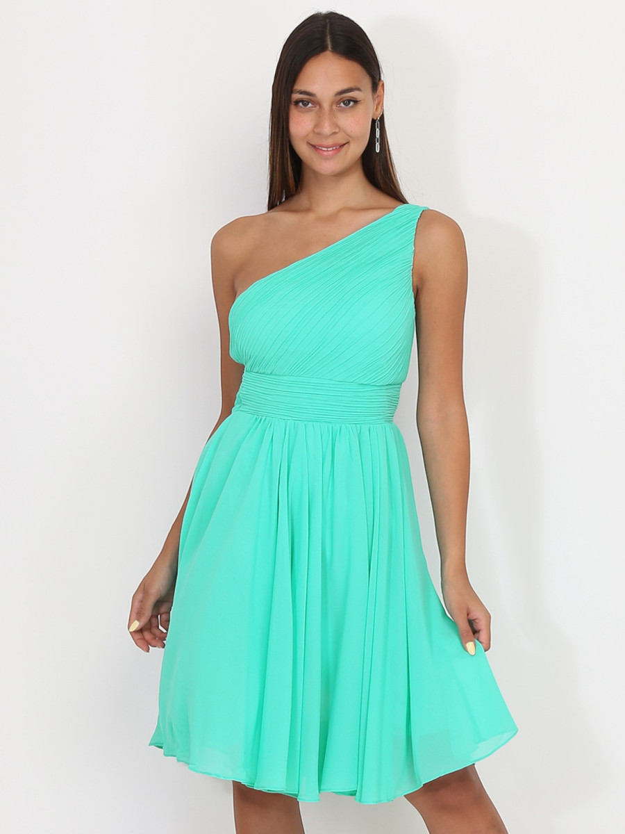 Robe asymétrique turquoise drapée