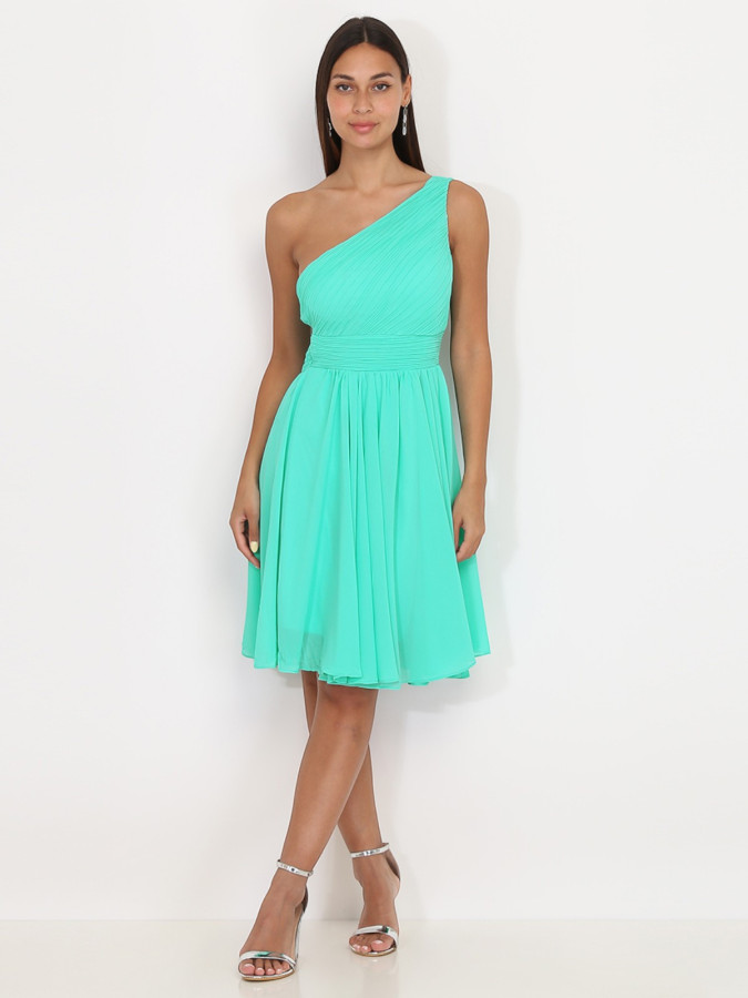 Robe asymétrique turquoise drapée