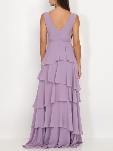 Robe longue parme à volants