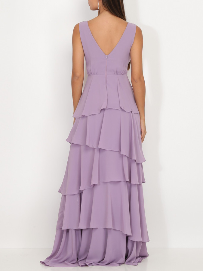 Robe longue parme à volants