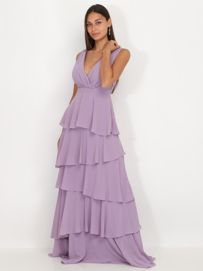 Robe longue parme à volants