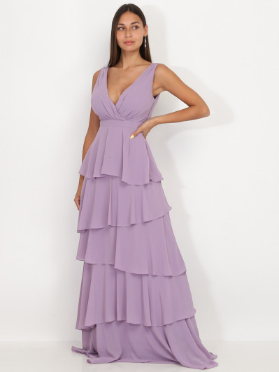 Robe longue parme à volants