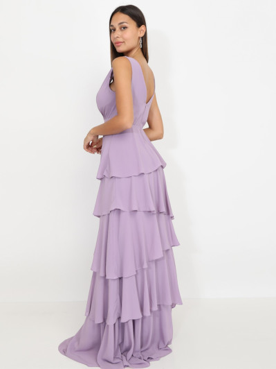 Robe longue parme à volants