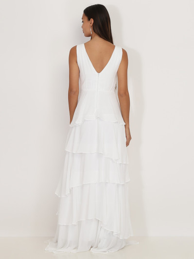 Robe longue blanche à volants