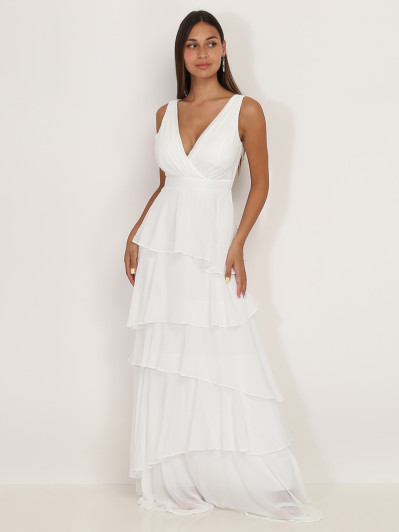 Robe longue blanche à volants