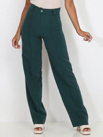 Pantalon à taille haute vert foncé évasé