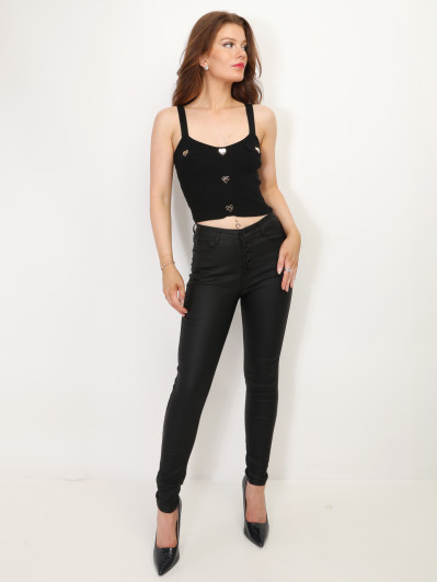 Pantalon slim enduit à boutons