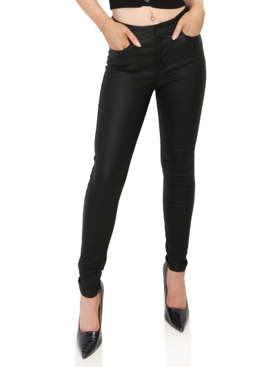Pantalon slim enduit à boutons
