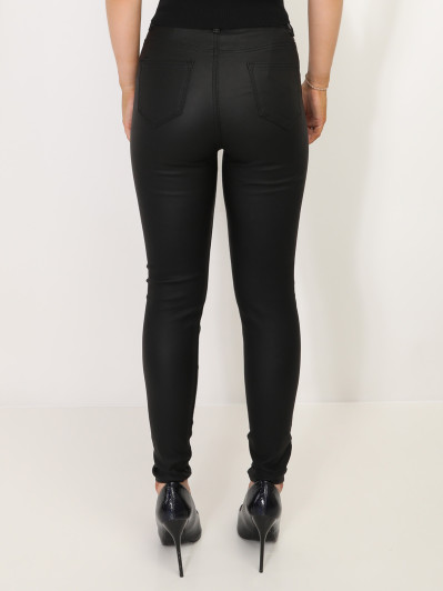 Pantalon slim enduit à boutons
