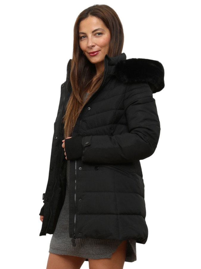 Doudoune mi-longue à capuche fourrée