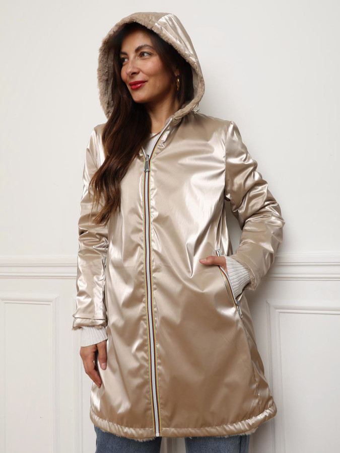 Parka beige en vinyle réversible