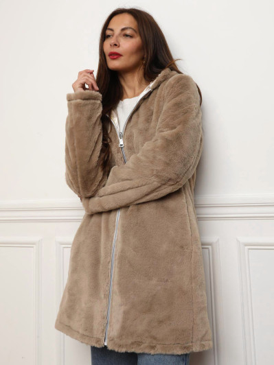 Parka beige en vinyle réversible